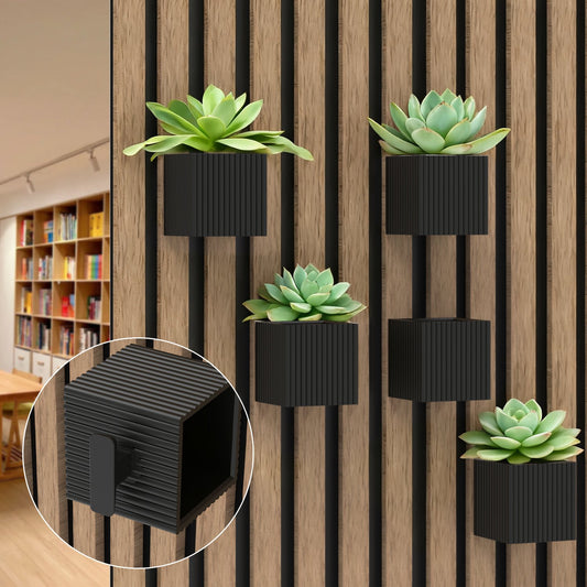 No-Drill Acoustic Slat Wall Planter – Detachable Flower Pot Holder