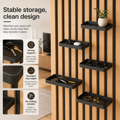 No-Drill Acoustic Slat Wall Storage Tray – Detachable Organizer Shelf