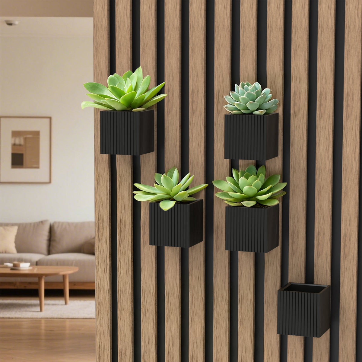 No-Drill Acoustic Slat Wall Planter – Detachable Flower Pot Holder