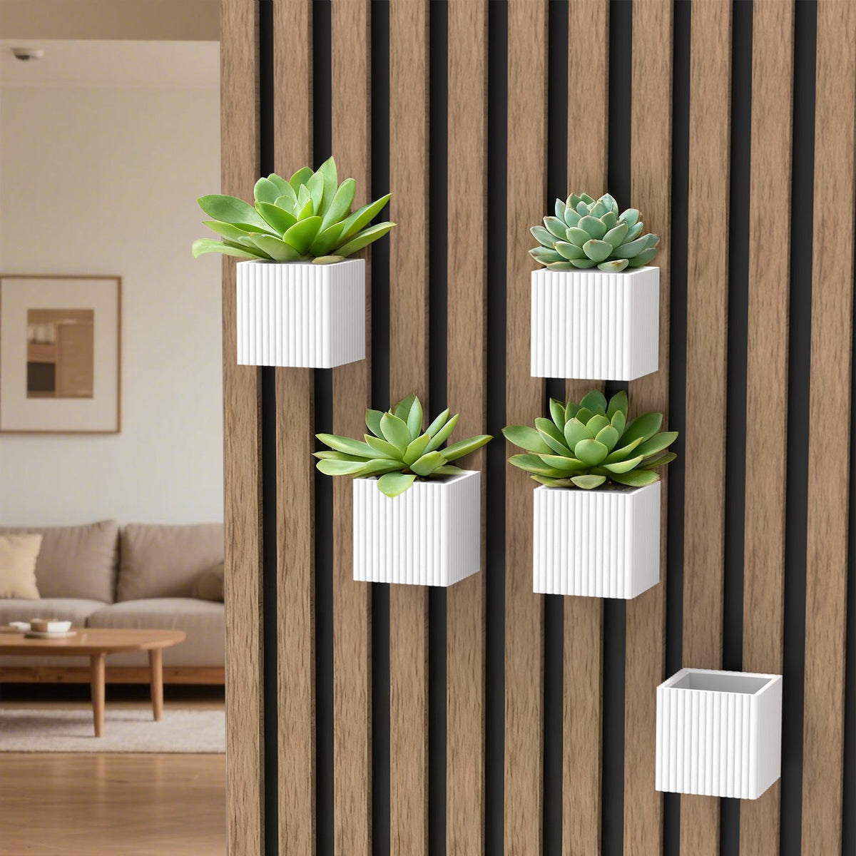 No-Drill Acoustic Slat Wall Planter – Detachable Flower Pot Holder