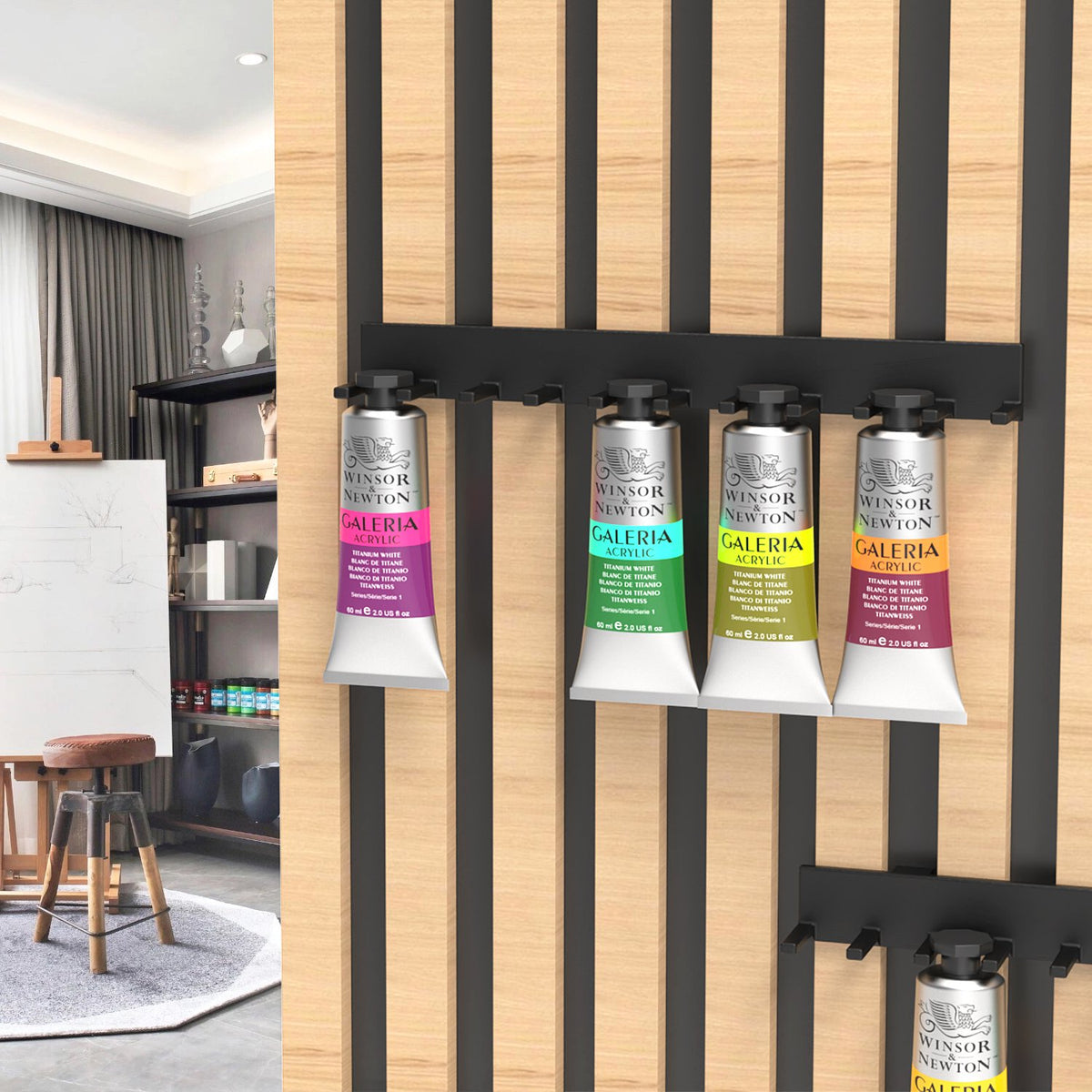 Paint Tube Organizer for Acoustic Slat Walls