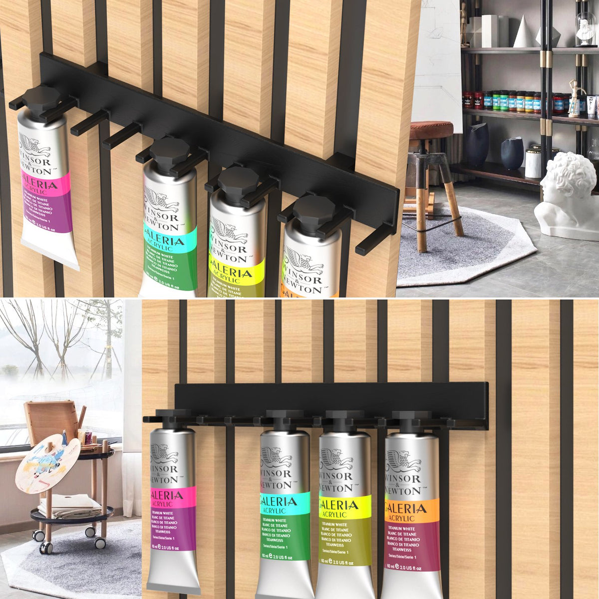 Paint Tube Organizer for Acoustic Slat Walls